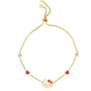 Hello Kitty By Sanrio Flash Yellow Gold Plated Station Heart & Crystal Bracelet